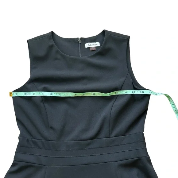 Calvin Klein sleeveless black crepe knit fit flare dress mesh panels size 10 - Picture 10 of 11